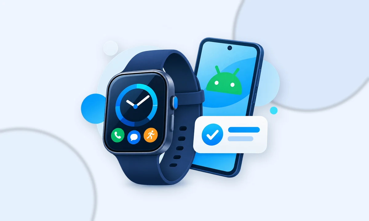 Modern smartwatch paired with an Android phone